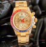 Fake Daytona Rolex Rainbow Bezel Yellow Gold Automatic Watch 43mm